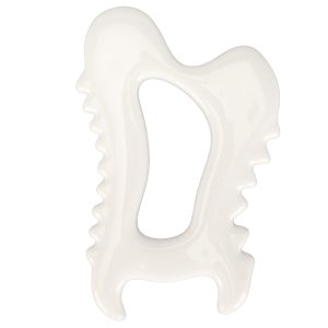Outil blanc en forme ajourée, présenté verticalement sur fond blanc.