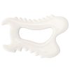 Outil blanc cassé aux bords crantés, présenté horizontalement sur fond blanc.
